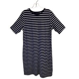 Kim Rogers Navy White Striped T-Shirt Dress Size Medium Cotton Knit NWT